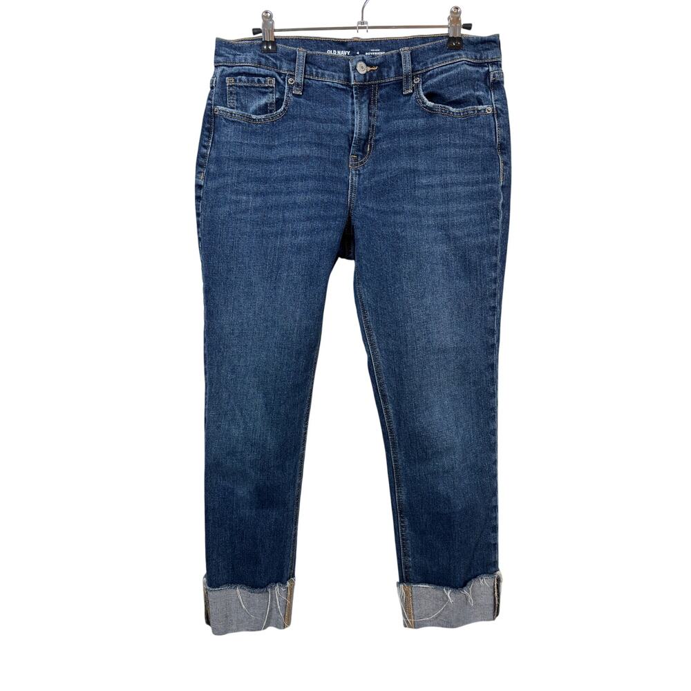 Old Navy Reese Boyfriend Jeans Womens 4 Blue Mid Rise Raw Hem Stretch Cuffed